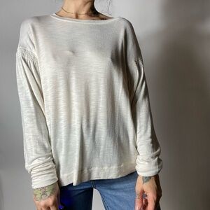 LOFT Soft Stretchy Smocked Sleeve Knit Long SL Top